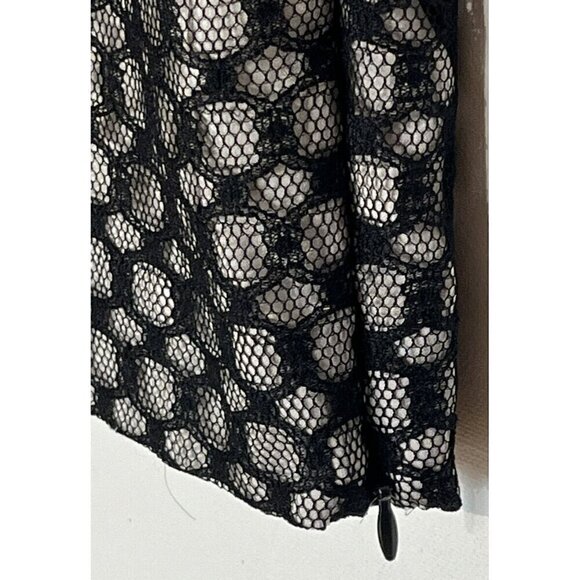 Diane Von Furstenberg DVF Black Tan Lace Lamb Leather Trim Pencil Skirt - Picture 6 of 11